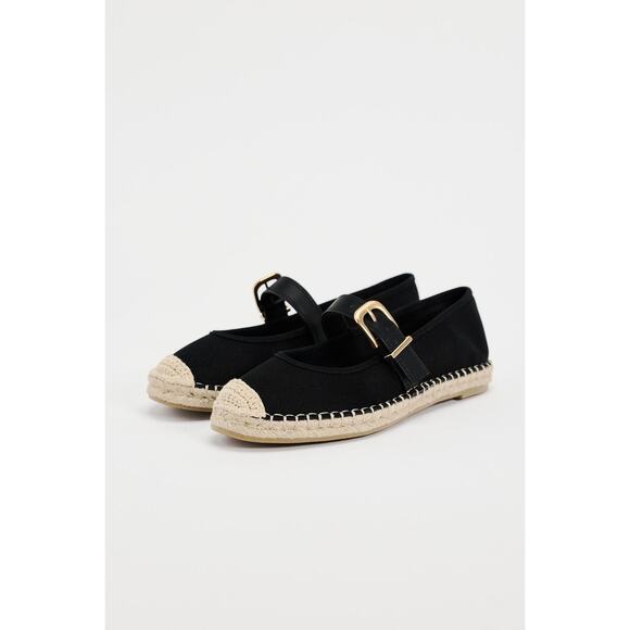 ZARA Black Espadrille Mary Janes Size 10 NWT Buckle Flats Summer It Girl Style - Picture 2 of 11